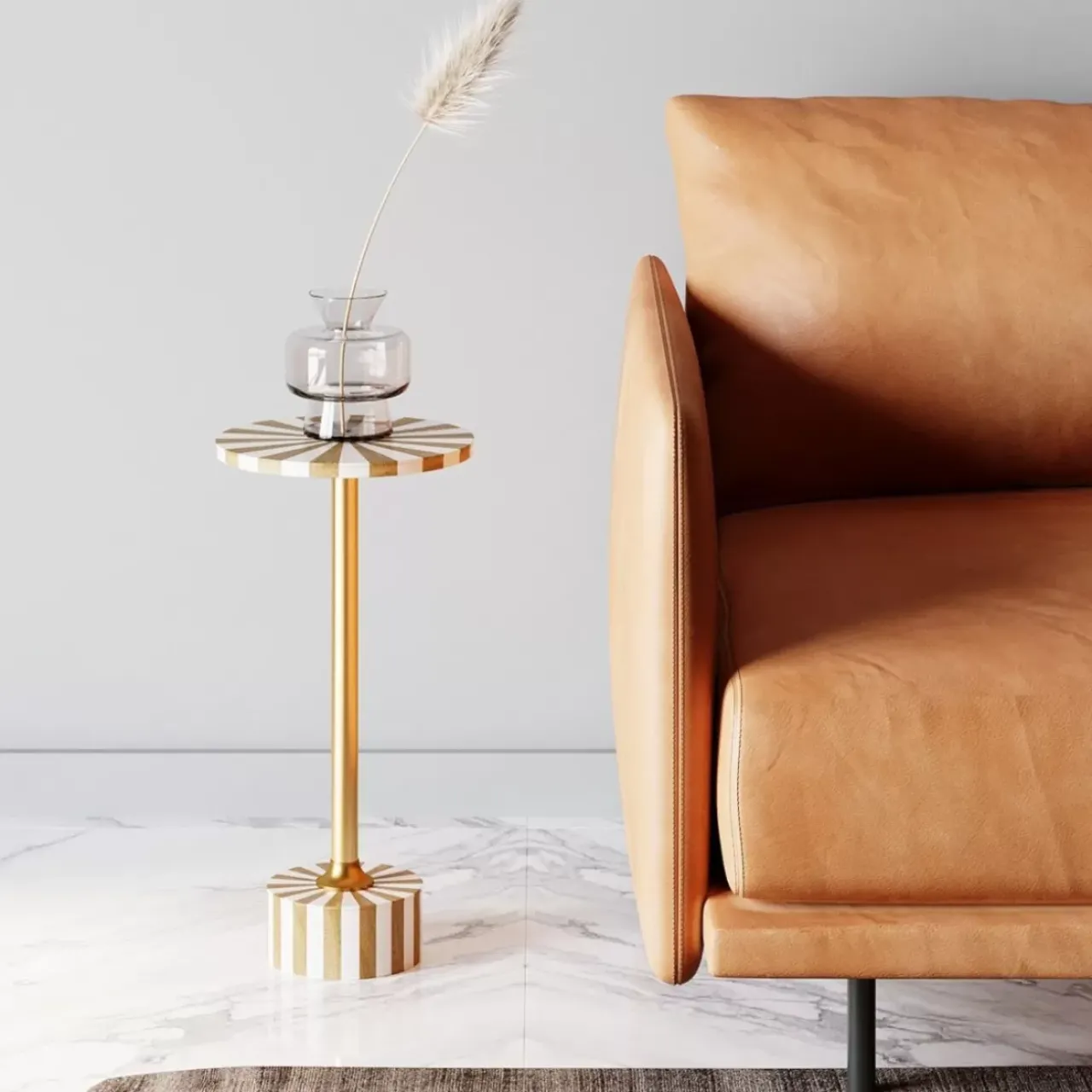 KARE Design Tische-Beistelltisch Domero Cirque Gold Weis O25Cm