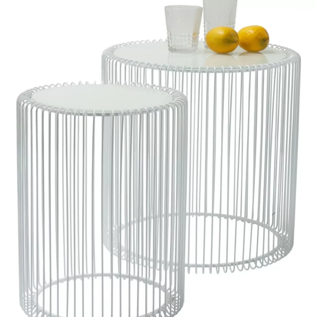 KARE Design Tische-Beistelltisch Wire White (2/Set) O44Cm