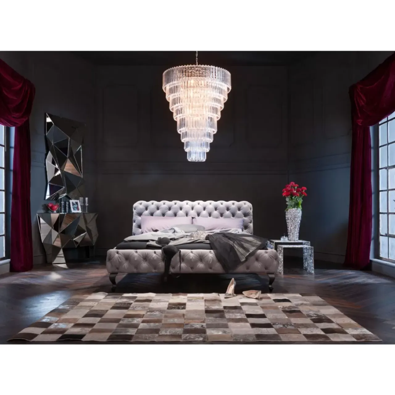 KARE Design Betten-Bett Desire Velvet Silbergrau 200X200Cm