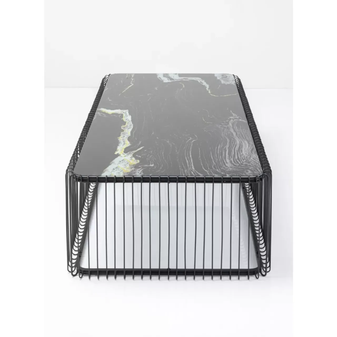 KARE Design Tische-Couchtisch Wire Glas Marble Schwarz 145X70Cm