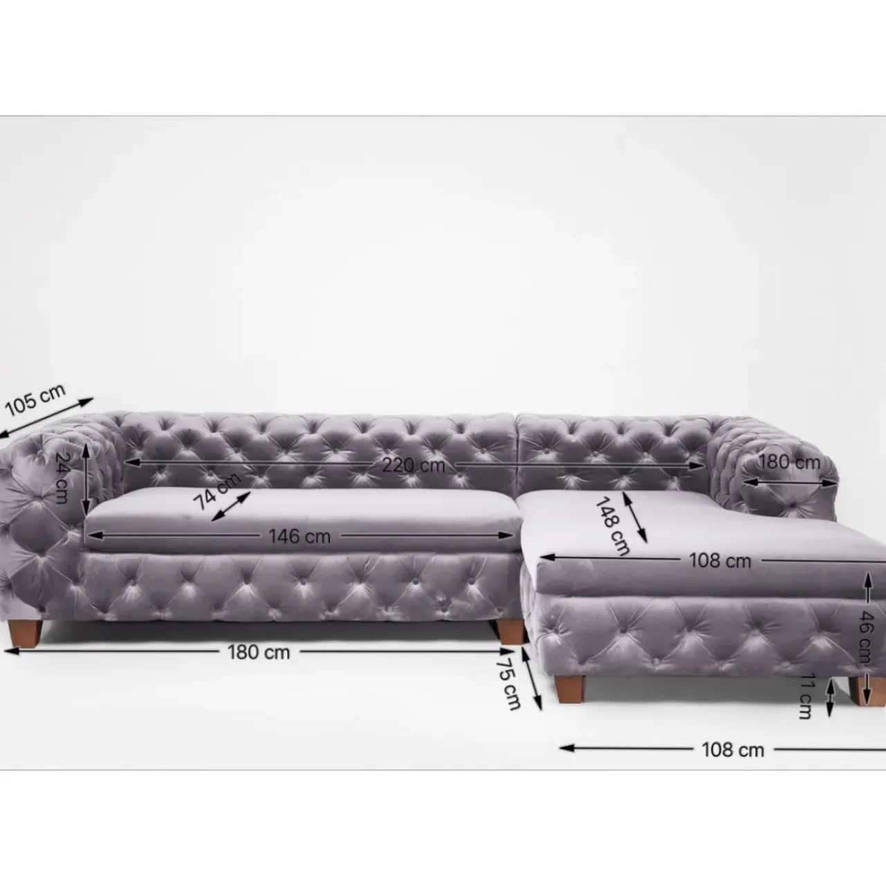 KARE Design Sofas & Couches-Ecksofa Desire Velvet Silbergrau R