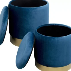 KARE Design Sitzbänke-Hocker Cherry Storage Blau Brass (2/Set)