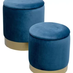 KARE Design Sitzbänke-Hocker Cherry Storage Blau Brass (2/Set)
