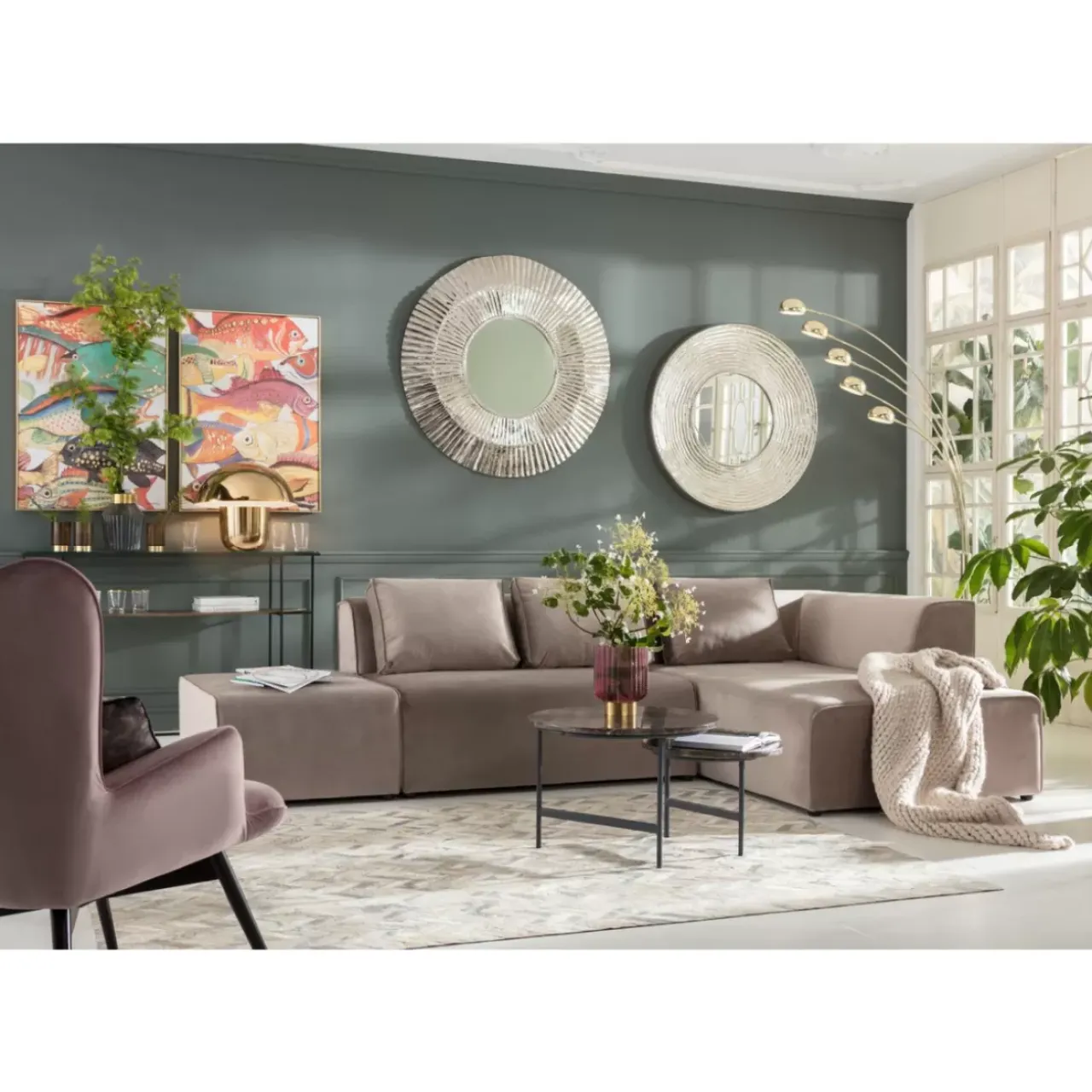 KARE Design Sofas & Couches-Sofa Infinity Velvet Taupe Rechts