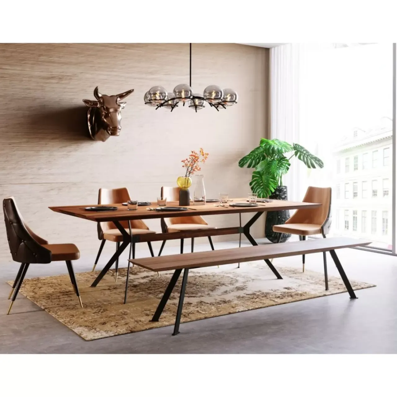 KARE Design Tische-Tisch Downtown Walnuss 220X100Cm