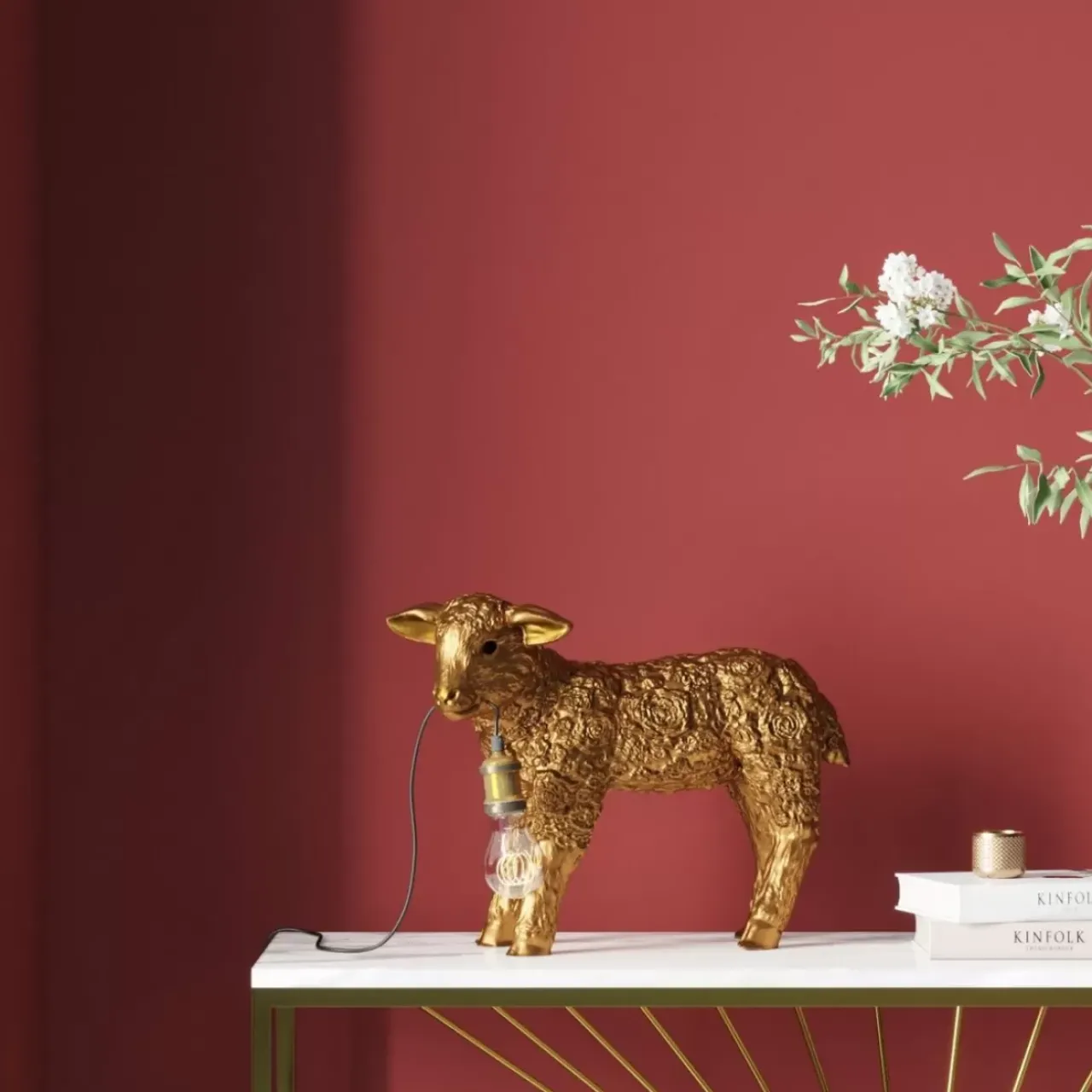 KARE Design Tischleuchten-Tischleuchte Animal Flower Sheep Gold 36Cm